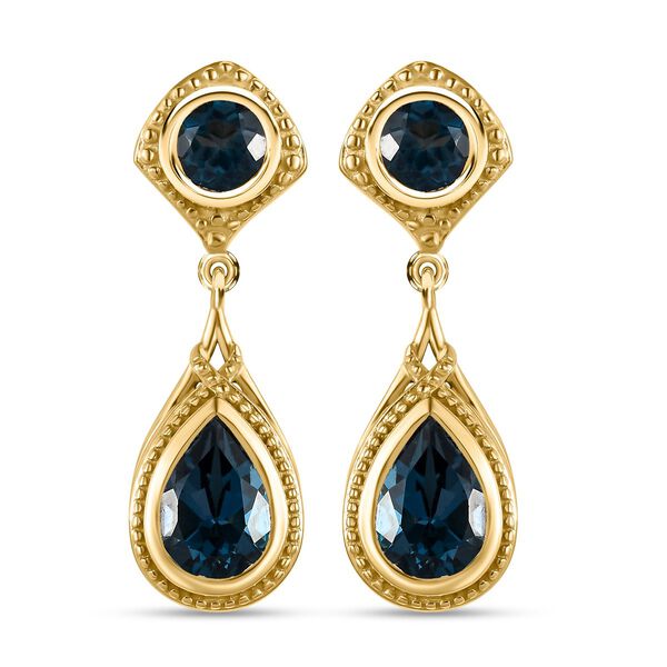 London Blau Topas Ohrringe, 925 Silber vergoldet ca. 4.20 ct image number 0