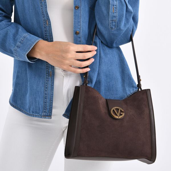 Echtleder-Trapez-Umh&auml;ngetasche mit Doppelriemen und Magnetverschluss, 27x11x23cm, Kaffee image number 3