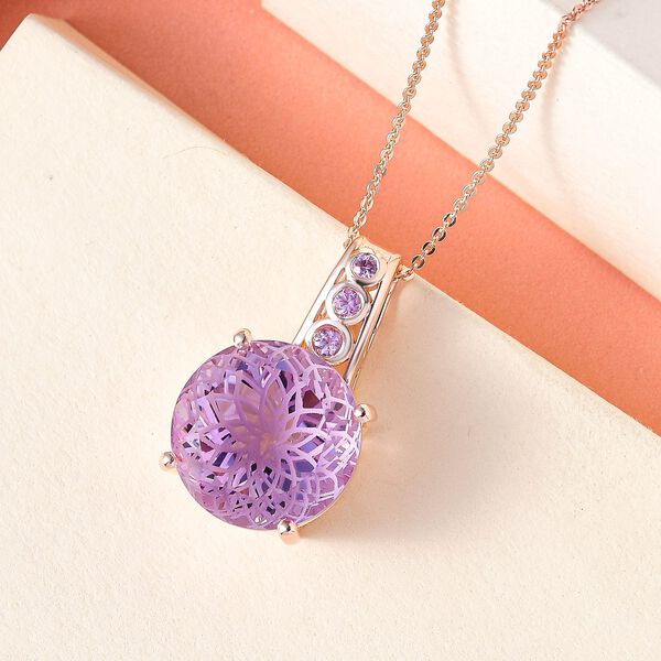 Blume des Lebens: Rose de France Amethyst, rosa Saphir, Anhänger mit Kette im Schmuckset, 925 Silber Roségold Vermeil ca. 11,16 ct image number 2
