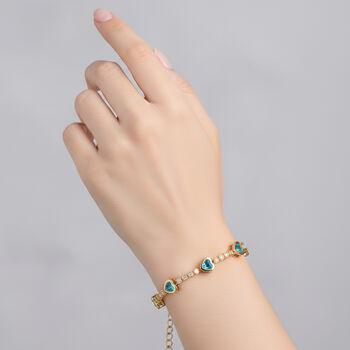 Blau Kristall Armband ca. 18.5 cm + 2.5 cm Extender, Nickelfreies Messing Vergoldet