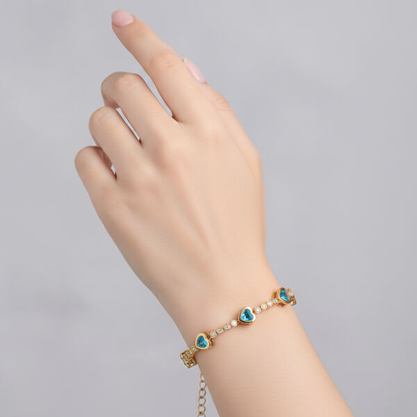 Blau Kristall Armband ca. 18.5 cm + 2.5 cm Extender, Nickelfreies Messing Vergoldet image number 3