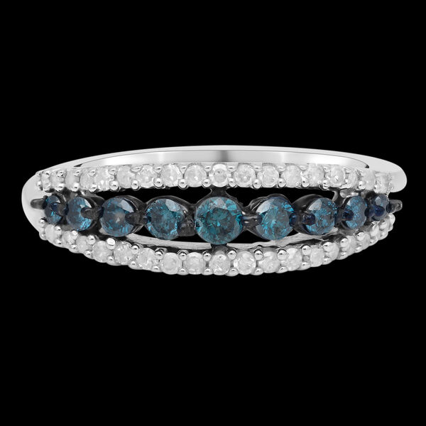 Blauer und Weißer Diamant Ring 925 Silber platiniert  ca. 0,50 ct image number 2