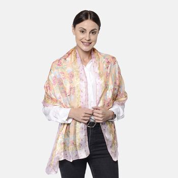 LA MAREY - 100 % nat&uuml;rlicher, bedruckter Maulbeerseiden-Schal in Geschenkbox, 55x170 cm, Blumenmuster