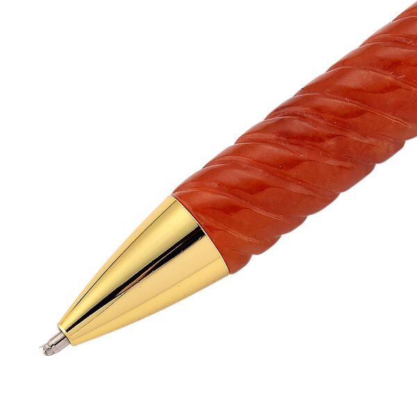 Roter Jadeit Kugelschreiber im gedrehten Design, mit wei&szlig;em Kristall und rhodiniertem Legierungsmetall, 13,4 cm image number 4