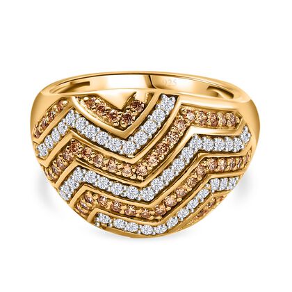 J Francis gefertigt mit SWAROVSKI - Zirkonia, Gelber Zirkonia Ring 925 Silber 750 Gelbgold Vermeil (Gr&ouml;&szlig;e 20.00)