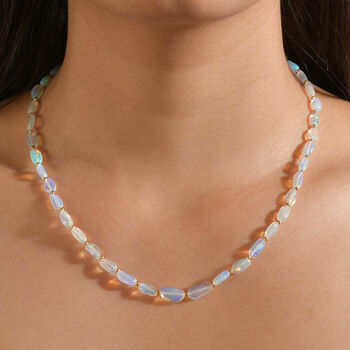 D'Joy AAA Nat&uuml;rlicher, &auml;thiopischer Welo Opal Halskette ca. 45 cm 925 Silber 750 Gelbgold vermeil ca. 36,00 ct.