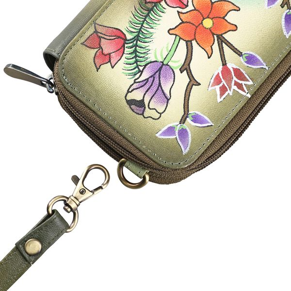 SUKRITI - RFID-geschütztes 100% Echtleder handgemaltes Crossbody-Tasche, 20x9 cm, oliv-gold image number 7