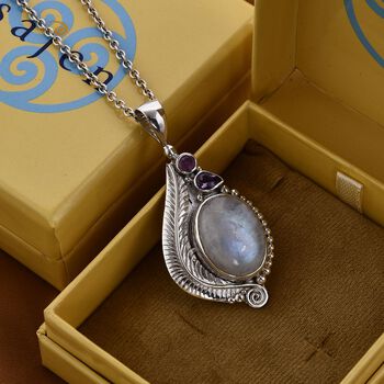 Sajen Silver- Regenbogen Mondstein, Ilakaka rosa Saphir und afrikanischer Amethyst-Anh&auml;nger - 18,12 ct.