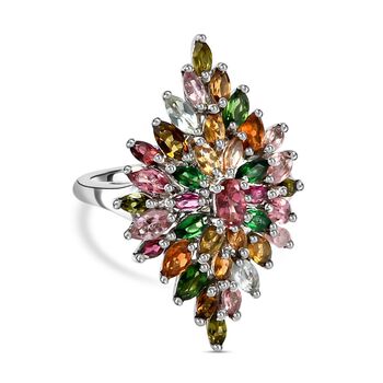 Nat&uuml;rlicher mehrfarbiger-Turmalin Ring, 925 Silber platiniert (Gr&ouml;&szlig;e 17.00) ca. 3.68 ct