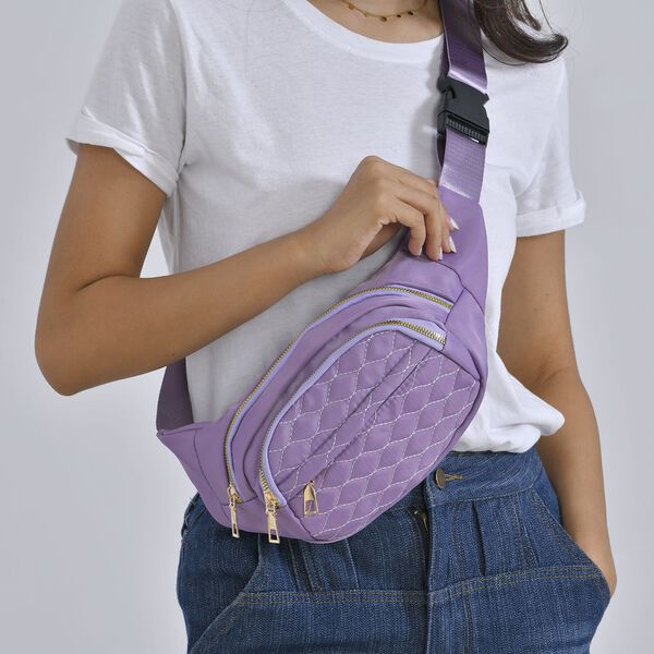 Multifunktionale RFID-geschützte Nylon Gürteltasche mit Schnellverschluss, 36x4x13cm, Lila image number 9