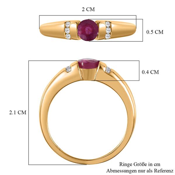 AA Afrikanischer Rubin (Fissure gef&uuml;llt), Wei&szlig;er Zirkon Ringe 925 Silber vergoldet (Gr&ouml;&szlig;e 16.00) ca. 0.59 ct image number 7