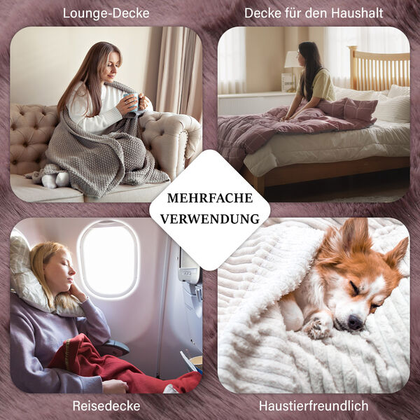 Serenity Night: Superweiche doppellagige Decke, luxuriöses Kunstfell mit Mikroplüschfutter, 150 x 200 cm, Rosenholz image number 5