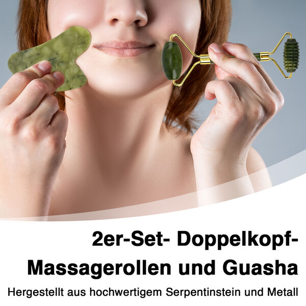 Set aus 2 Doppelkopf-Massageroller und Guasha-Platte image number 2