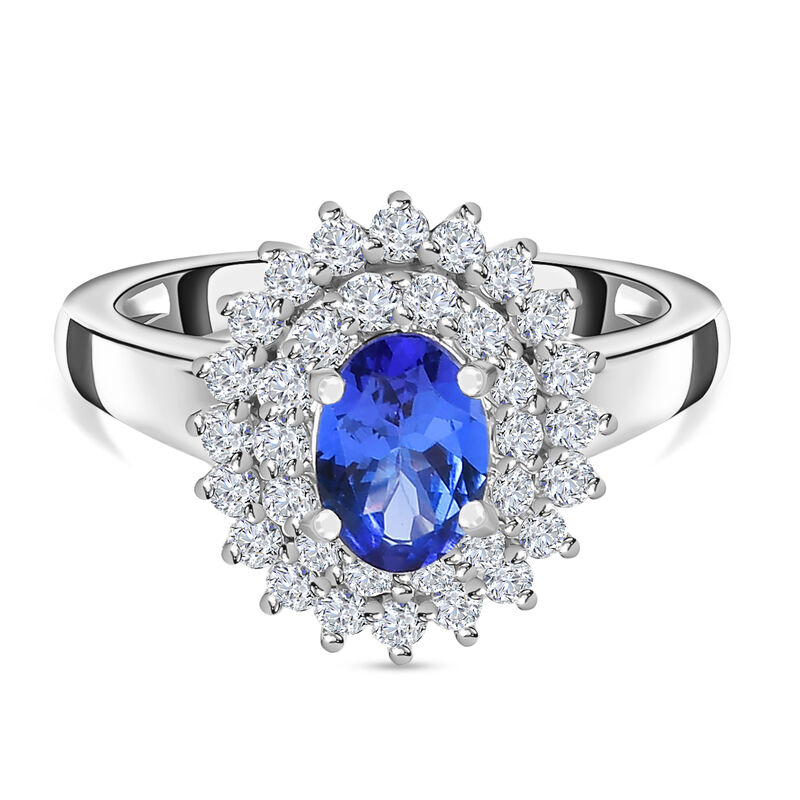 AAA Tansanit und Zirkon Halo-Ring, 925 Silber platiniert  ca. 1,30 ct image number 0