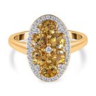 Natürlicher, goldener Tansanit und weißer Zirkon Ring, 925 Silber Gelbgold Vermeil (Größe 21.00) ca. 2.30 ct