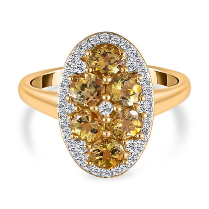 Nat&uuml;rlicher, goldener Tansanit und wei&szlig;er Zirkon Ring, 925 Silber Gelbgold Vermeil (Gr&ouml;&szlig;e 21.00) ca. 2.30 ct