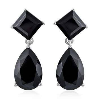 Schwarze Spinell Ohrringe, 925 Silber platiniert ca. 20,70 ct