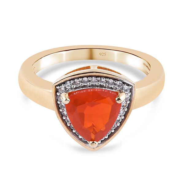 Purpurroter Feuer Opal und Zirkon Solit&auml;r Ring 925 Silber Vermeil image number 5