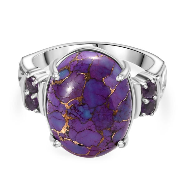 Lila T&uuml;rkis, Afrikanischer Amethyst Ring 316L Edelstahl (Gr&ouml;&szlig;e 16.00) ca. 10.06 ct