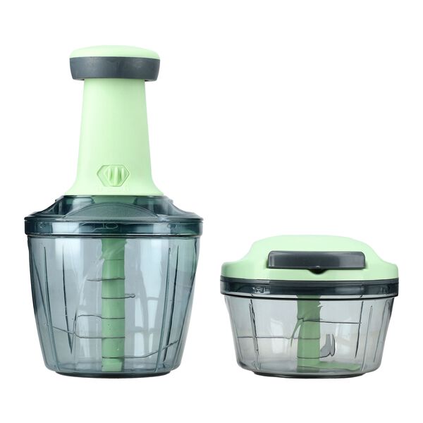 2er-Set Manueller Zerkleinerer, 13,2x13,2x22,86cm, 900 ml und 12,5x12,5x10,15cm, 450 ml, Hellgr&uuml;n