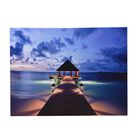 Name:LED+30fiber canvas art - beach pavilion Products Size:30*40cm, frame thickness 1.5cm N.w./G.w.:4.5/5.2 kg Material: MDF+CANVAS Color: Multicolor Battery: 2XAA (excluded)