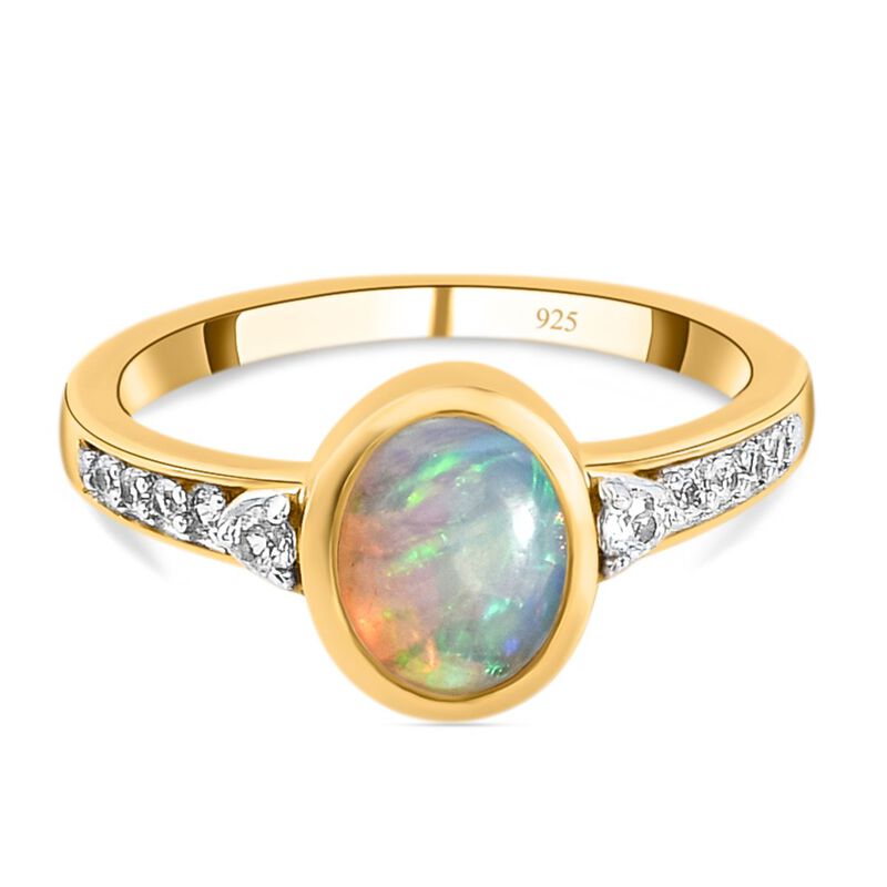 Natürlicher, äthiopischer Opal und weißer Zirkon-Ring, 925 Silber vergoldet  ca. 0,95 ct image number 0