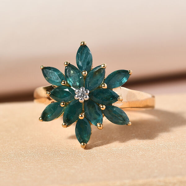 Grandidierit und Zirkon Blumen-Ring, 925 Silber vergoldet  ca. 1,77 ct image number 2