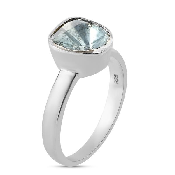 Handgearbeiteter Polki Blauer Diamant Fancy Solit&auml;r Ring 925 Silber Platin-&Uuml;berzug image number 4