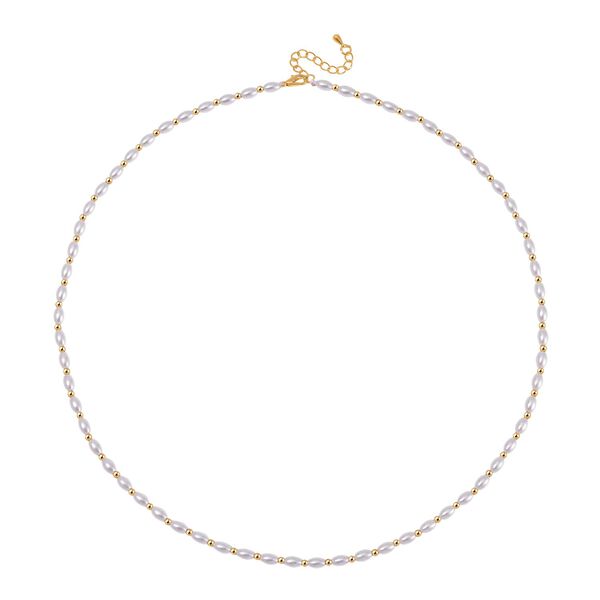 Weiße Muschelkernperle Halskette ca. 50cm + 5cm Extender, Std Gelb image number 3