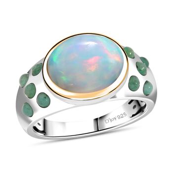 AA Nat&uuml;rlicher, &auml;thiopischer Welo Opal, Smaragd Ring 925 Silber rhodiniert (Gr&ouml;&szlig;e 17.00) ca. 2,89 ct