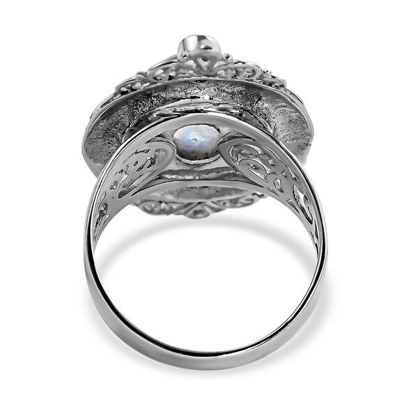 Royal Bali Kollektion - Regenbogen-Mondstein, roter Granat Ring, 925 Silber (Größe 16.00) ca. 7.12 ct image number 4