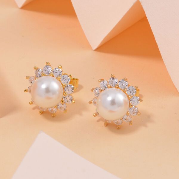 Wei&szlig;e Muschelkernperle und Zirkonia Ring - 7,65 ct. image number 2