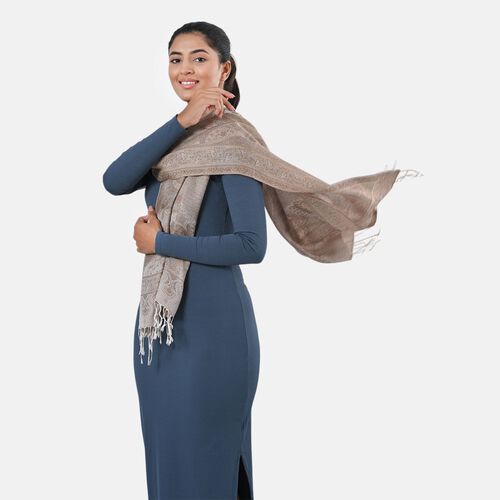 Jamawar-Schal aus Modal-Seiden, 70x200cm, Beige image number 1