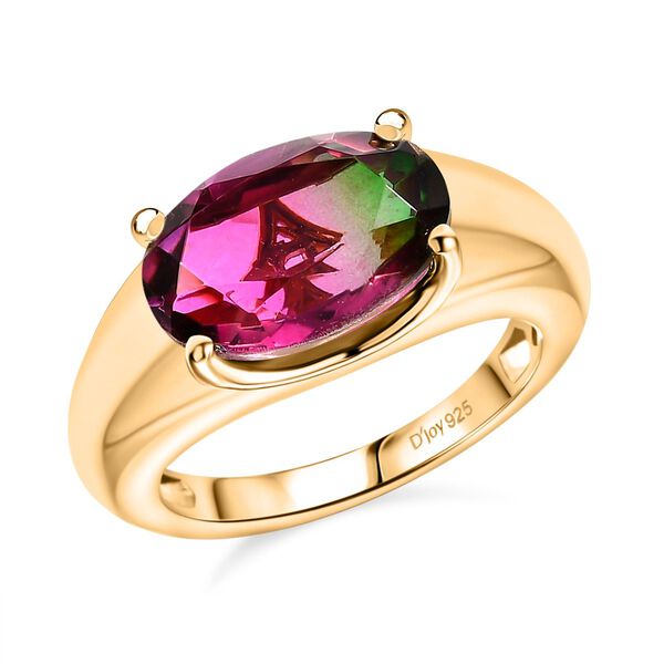 D&rsquo;joy Wassermelonen Quarz Triplette Ring 925 Silber 750 Gelb Vergoldet (Gr&ouml;&szlig;e 18.00) ca. 3,63 ct image number 4