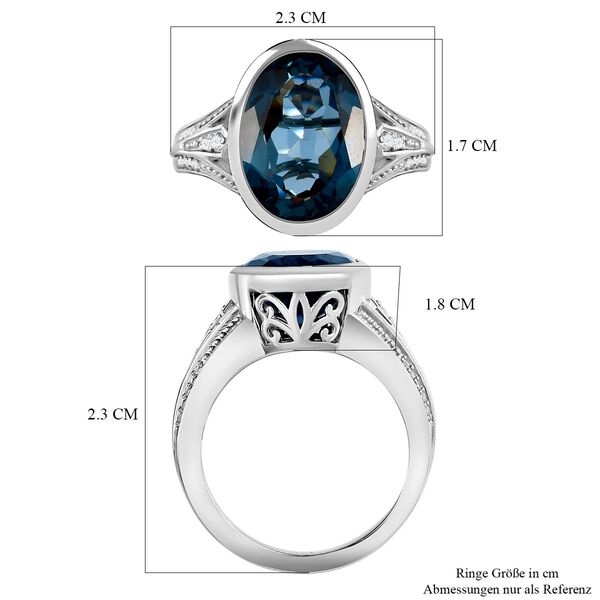 London Blau Topas und wei&szlig;er Zirkon Ring, 925 Silber platiniert (Gr&ouml;&szlig;e 17.00) ca. 8.63 ct image number 7