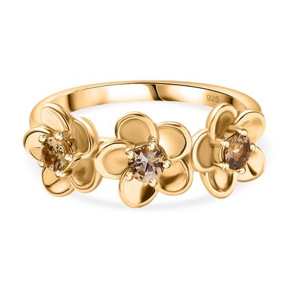 AA Nat&uuml;rlicher goldener Tansanit, Wei&szlig;er Zirkon Ring, 925 Silber 750 Gelbgold Vermeil (Gr&ouml;&szlig;e 20.00) ca. 0.36 ct