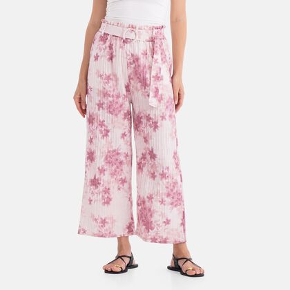 Weit geschnittene Hose mit Blumenprint, High-Waist-Design, elastischer Bund, mit Seitentaschen, elastisch und bequem, Einheitsgr&ouml;&szlig;e, L&auml;nge 99 cm, Aprikose