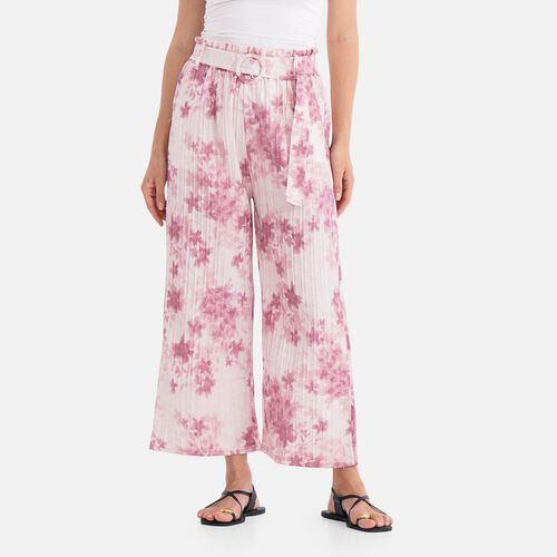 Weit geschnittene Hose mit Blumenprint, High-Waist-Design, elastischer Bund, mit Seitentaschen, elastisch und bequem, Einheitsgröße, Länge 99 cm, Aprikose