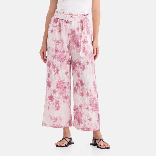 Weit geschnittene Hose mit Blumenprint, High-Waist-Design, elastischer Bund, mit Seitentaschen, elastisch und bequem, Einheitsgröße, Länge 99 cm, Blau