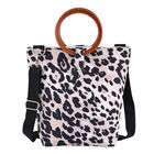 Handtasche mit Holzgriff, Schlangenhautmuster, Größe 32x12x29cm, Schwarz und Beige