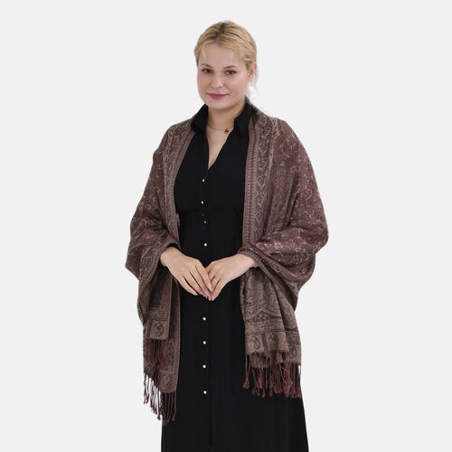 Jacquard Paisley-Schal mit Fransen, 170cm x 75cm, Braun image number 0
