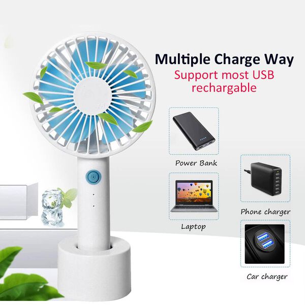 Wiederaufladbarer tragbarer Mini-Ventilator, 3 Gebl&auml;sestufen, inkl. Batterie, Wei&szlig;-Hellblau image number 1