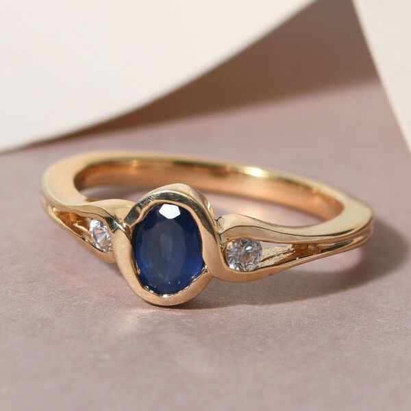 Blauer Saphir und Zirkon-Ring, 925 Silber vergoldet  ca. 0,77 ct image number 7