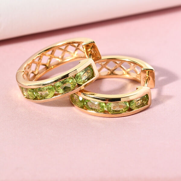 Nat&uuml;rliche Peridot-Creolen, 925 Silber vergoldet ca. 4,20 ct image number 2