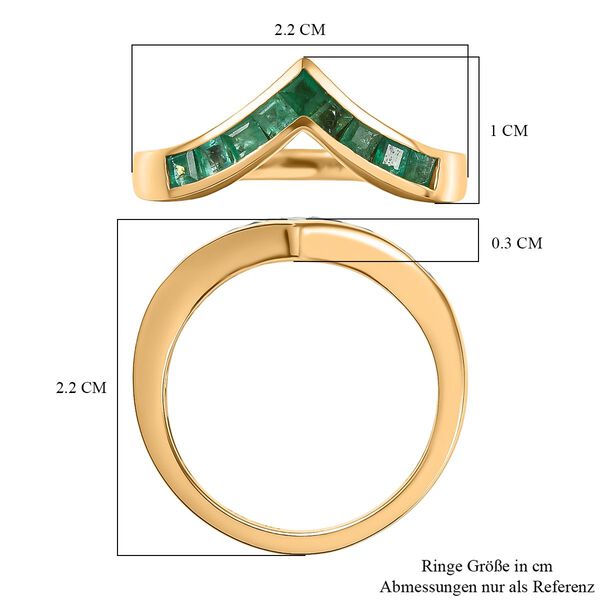 Regal Chevron - D joy Kagem Sambischer Smaragd Ring 925 Silber 750 Gelb Vergoldet (Gr&ouml;&szlig;e 21.00) ca. 0.52 ct image number 7