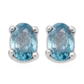 Kambodschanischer blauer Zirkon Ohrstecker 925 Silber platiniert ca. 1,50 ct