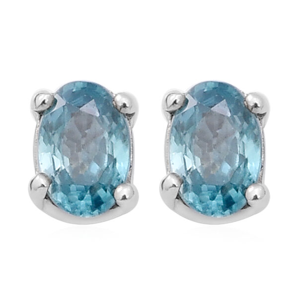 Kambodschanischer blauer Zirkon Ohrstecker 925 Silber platiniert ca. 1,50 ct