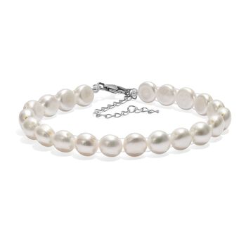 Wei&szlig;es S&uuml;&szlig;wasserperle Armband, 19cm