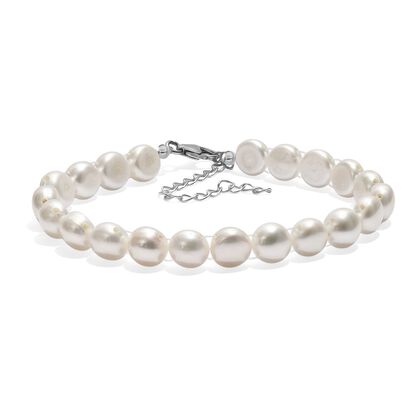 Wei&szlig;e S&uuml;&szlig;wasser Perle Armband ca. 19 cm + 5cm Extender, 925 Silber rhodiniert