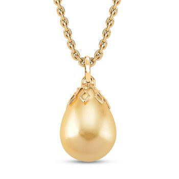 3er Set - Goldene Muschelkernperle Anh&auml;nger mit Kette und Ohrringe, Messing und Edelstahl